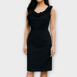 Elie Tahari Women's Black Ruffle Trim Cap Sleeve Midi Sheath Dress Size 4